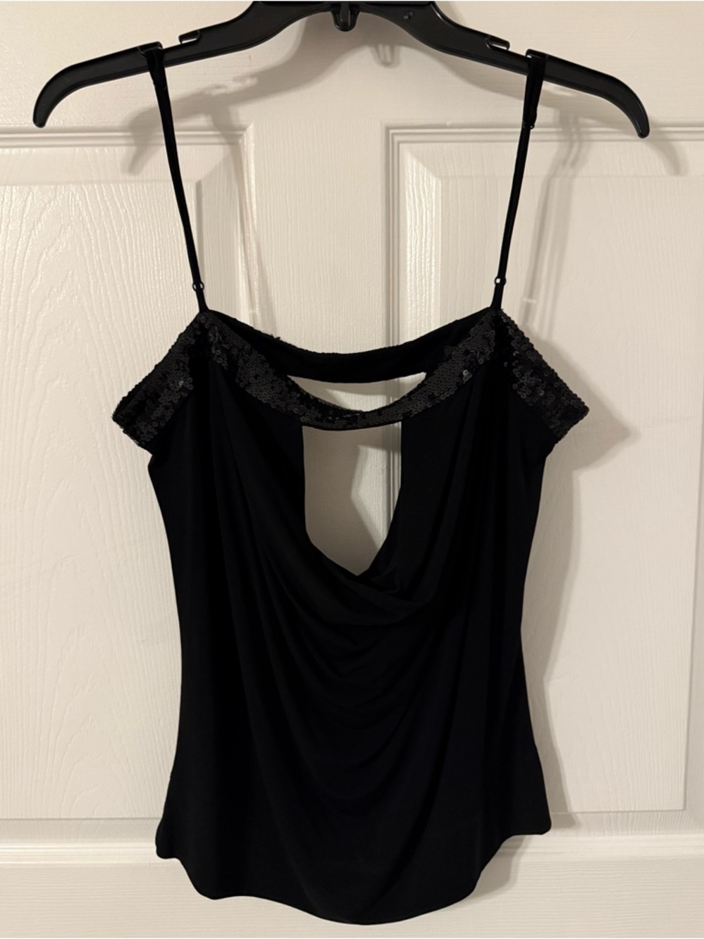 Black Draped Cowl Neck Spaghetti Strap Top
